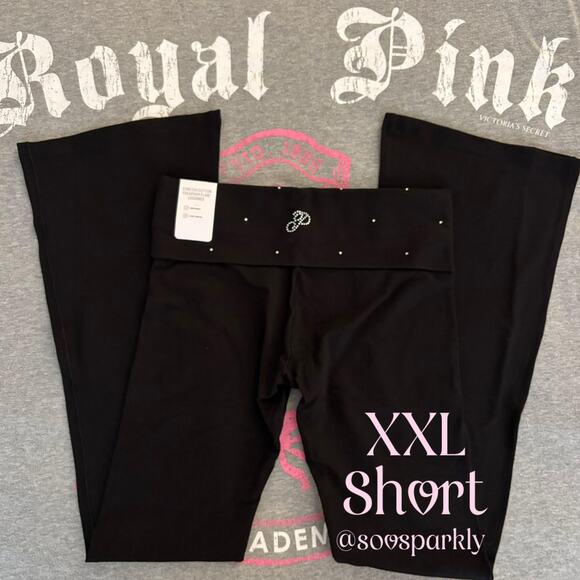 Victoria’s Secret PINK Pure Black Bling P Logo Foldover Waist Flare Leggings XXL - Picture 1 of 7